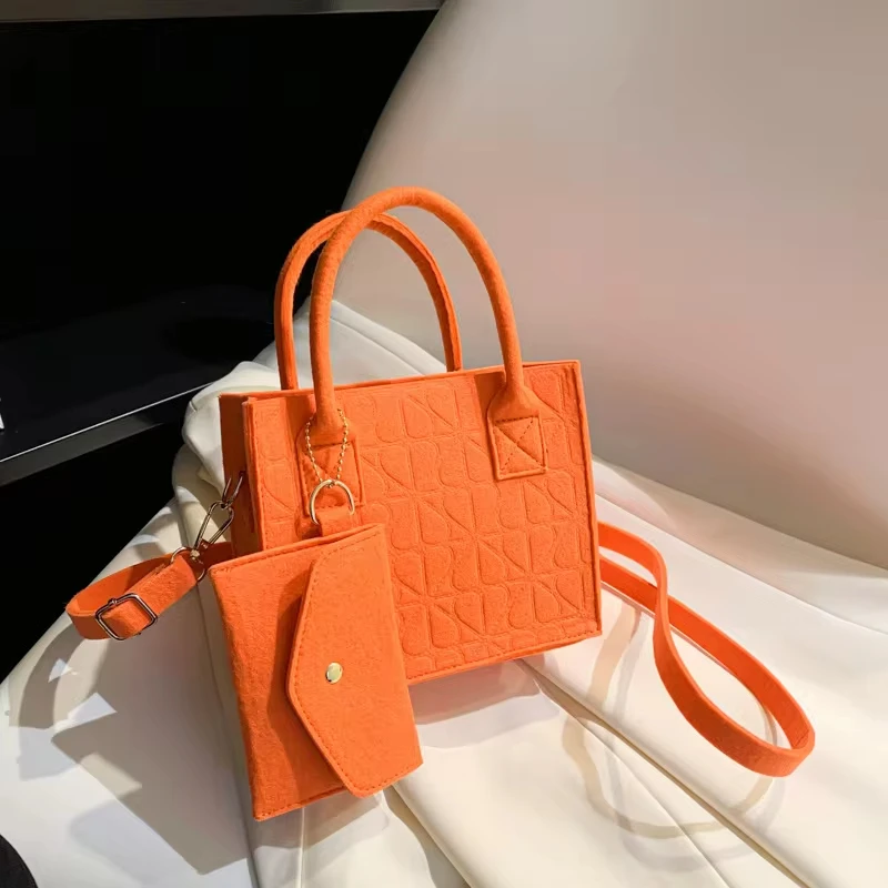 Korean Felt Handbag: Minimalist Embossed
  Lightweight 2-Pc Shoulder Bag