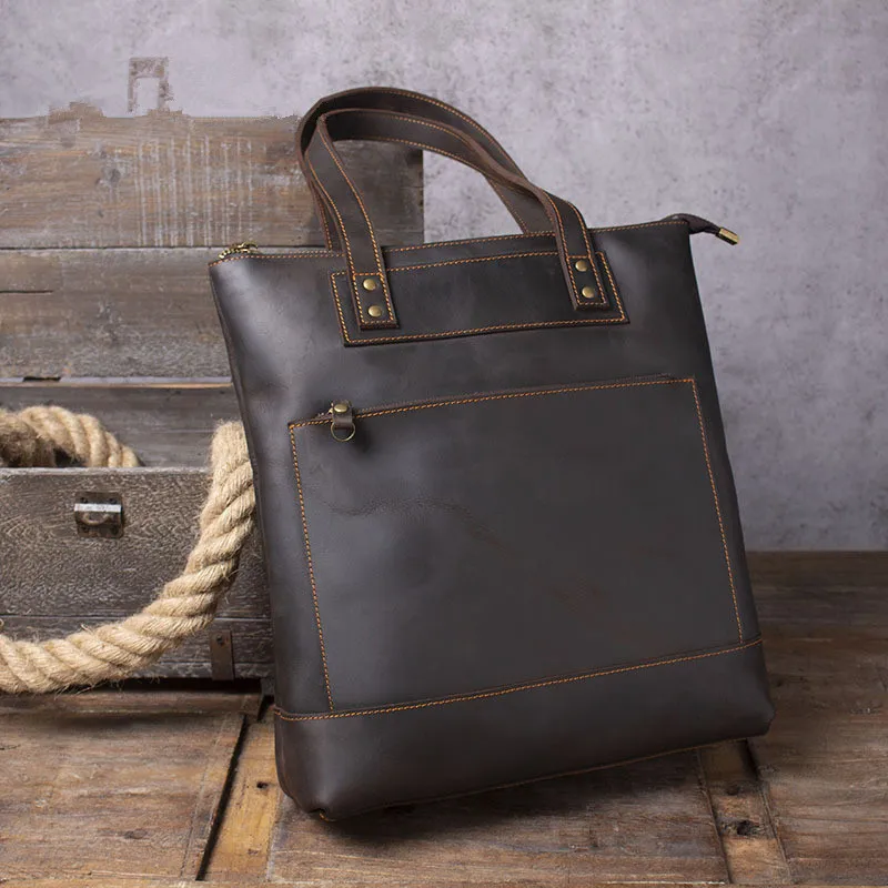 Vintage Crazy Horse Cowhide Tote Bag: 14" Leather Laptop Shoulder Bag 2 Vintage Crazy Horse Cowhide Tote Bag:
  14" Leather Laptop Shoulder Bag - Image 2