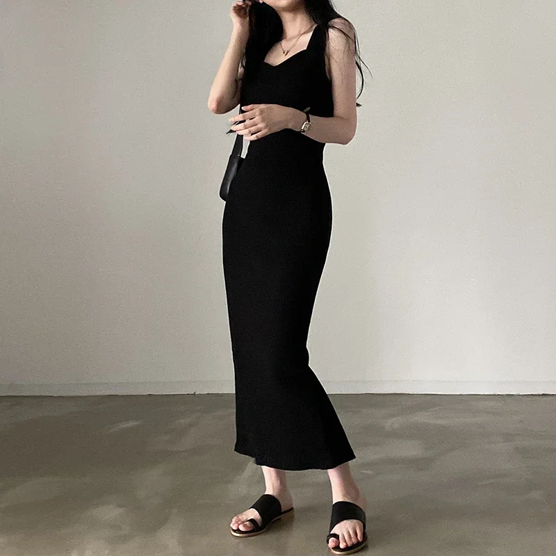 Myufon Knit Long Dress: Square Collar Sleeveless Y2K Vintage Casual 3 Myufon Knit Long Dress: Square Collar
  Sleeveless Y2K Vintage Casual - Image 3