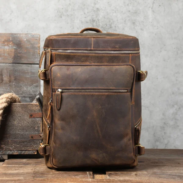 Vintage Crazy Horse Leather Backpack:
  Laptop, School, & Travel Shoulder Bag - Image 2