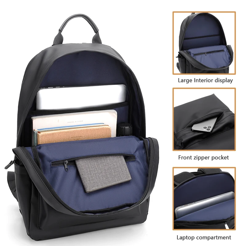 New Fashion Men's Black Leather Backpack: 15.6" Laptop School Bag 6 New Fashion Men's Black Leather Backpack:
  15.6" Laptop School Bag - Image 6