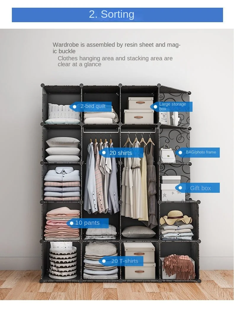 Multifunction Folding Wardrobe: Plastic Storage Cabinet & Cloth Partition Rack 2 Multifunction Folding Wardrobe: Plastic
  Storage Cabinet & Cloth Partition Rack - Image 2