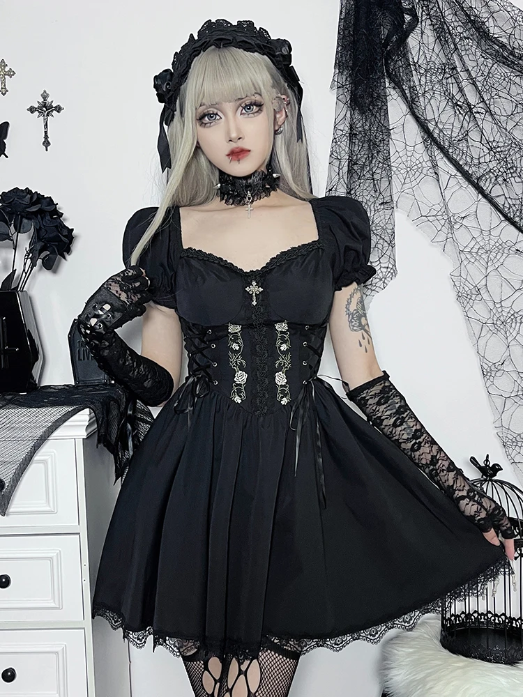 AltGoth Vintage Gothic Dress: Lace Up
  Corset, Harajuku Streetwear Lolita