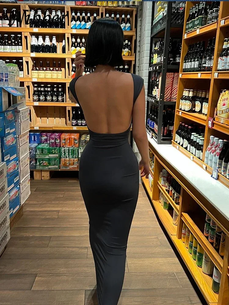 Nibber Solid Backless Maxi Dress: Elegant Slim Short Sleeve Bodycon Streetwear 5 Nibber Solid Backless Maxi Dress: Elegant
  Slim Short Sleeve Bodycon Streetwear - Image 5
