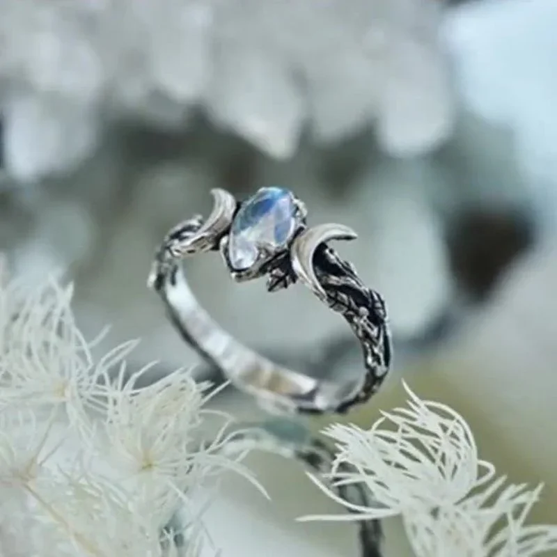 Huitan Moonstone Moon Ring: Vintage Bohemian Party Finger Accessories 2 Huitan Moonstone Moon Ring: Vintage
  Bohemian Party Finger Accessories - Image 2