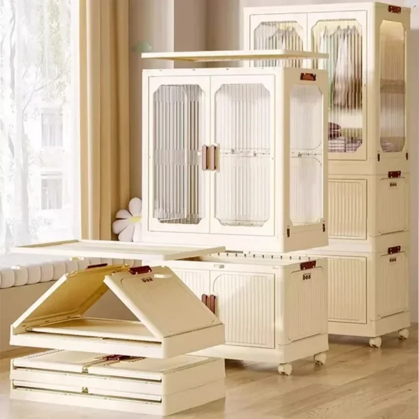 Folding Storage Cabinet: Double Door
  Wardrobe Closet w/ Wheels & Organizer - Image 2