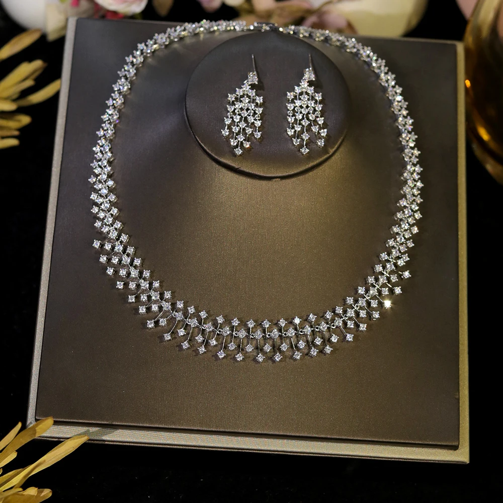 ASNORA CZ Bride Indian Jewelry Set:
  Water Drop Choker Necklace for Gifts