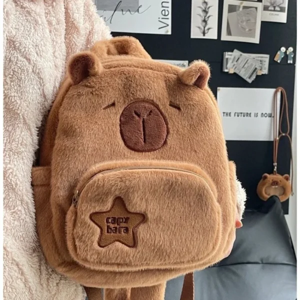 Capybara Plush Backpack: Kawaii Fashion
  Doll Fur Bag for Kids & Gifts - Image 2