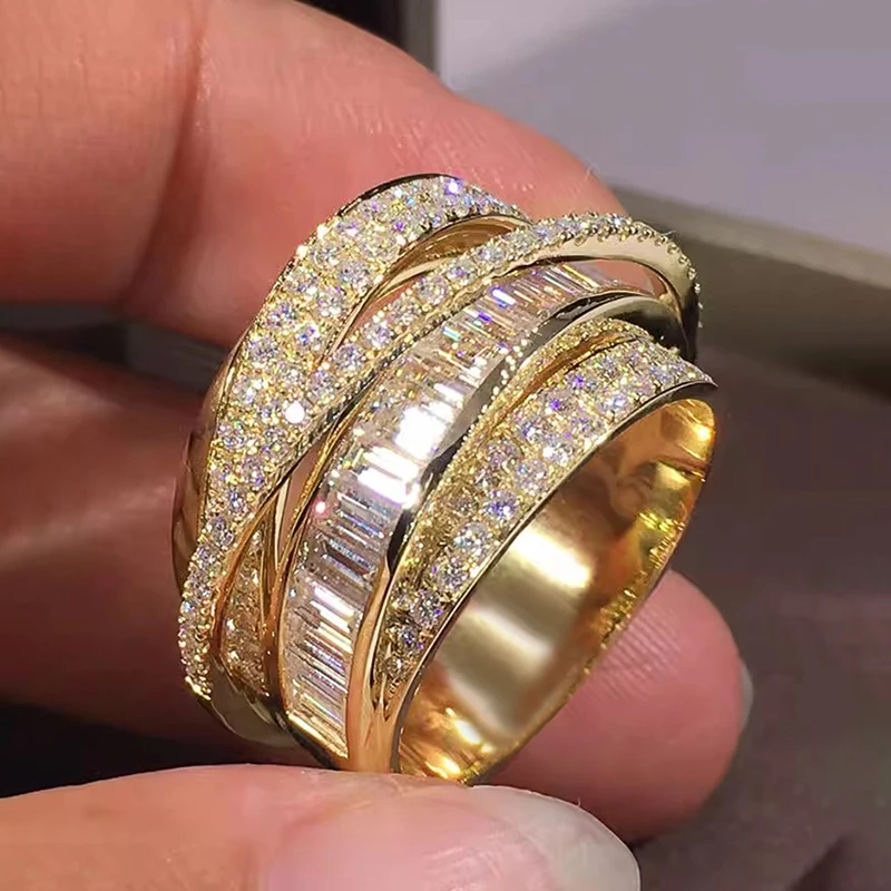 Huitan Bling Bling Gold Rings: Cubic
  Zirconia Wedding & Party Luxury Jewelry