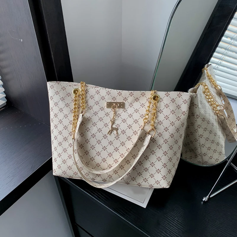 Soft Leather Handbag: Large Capacity
  Tote w/ Hanging Accessories Shoulder Bag
