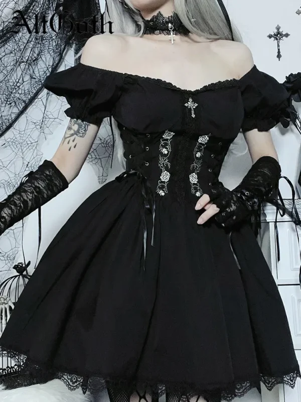 AltGoth Vintage Gothic Dress: Lace Up
  Corset, Harajuku Streetwear Lolita - Image 2