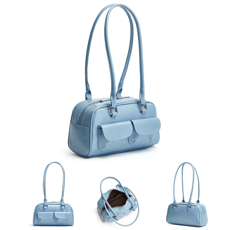 Oil Wax Leather Bowling Bag: Multi-Pocket Armpit Commuting Handbag 5 Oil Wax Leather Bowling Bag:
  Multi-Pocket Armpit Commuting Handbag - Image 5