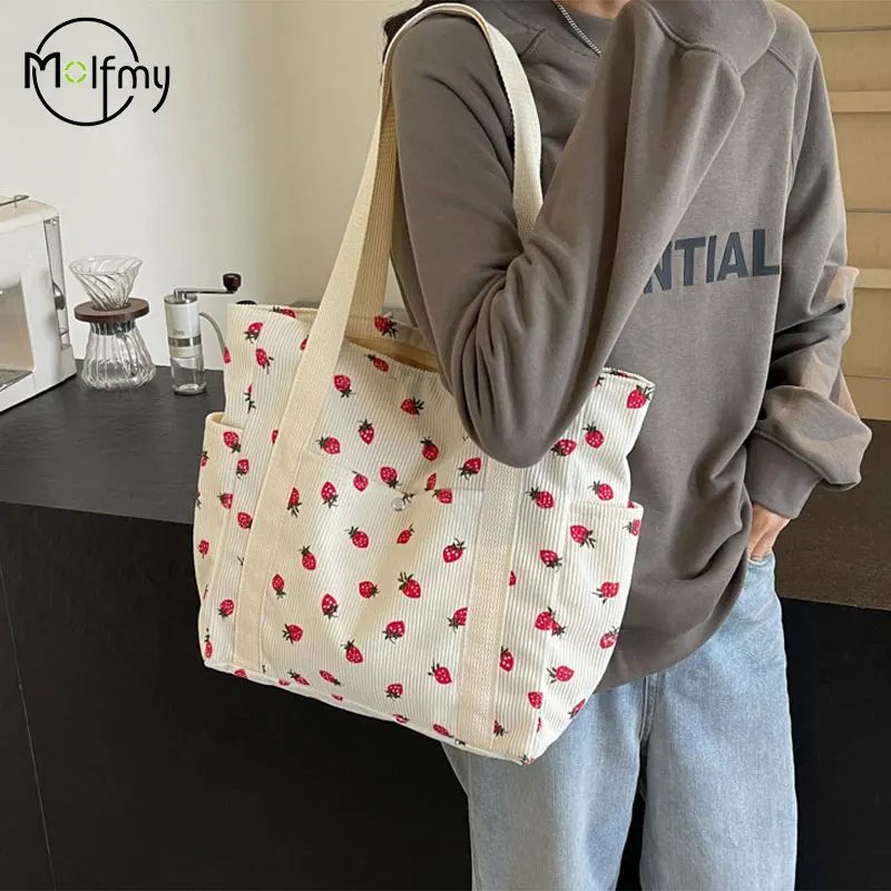 Strawberries Corduroy Handbag: Sweet Versatile Shoulder Tote Bag 5 Strawberries Corduroy Handbag: Sweet
  Versatile Shoulder Tote Bag - Image 5
