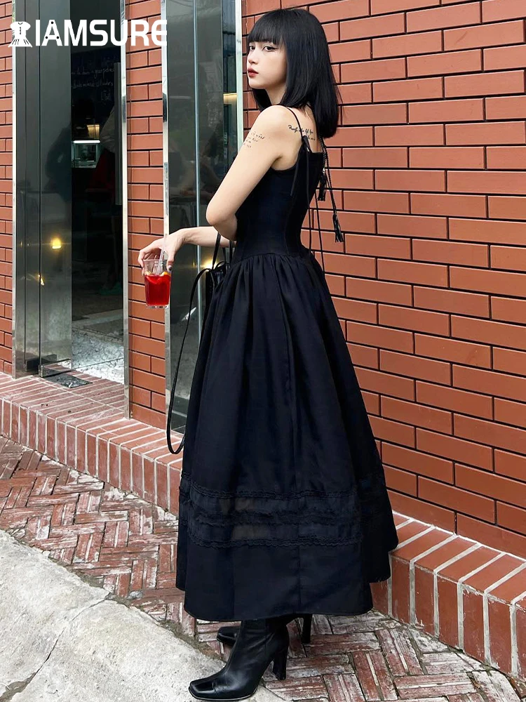 IAMSURE Casual Maxi Dress: Solid Lace Trim A-Line, Slim Slash Neck Sleeveless 2 IAMSURE Casual Maxi Dress: Solid Lace
  Trim A-Line, Slim Slash Neck Sleeveless - Image 2