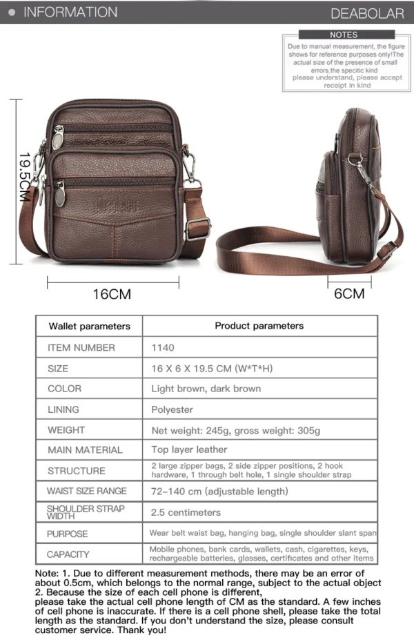 Men's Genuine Leather Crossbody Bag:
  Vertical Multifunctional Messenger - Image 2