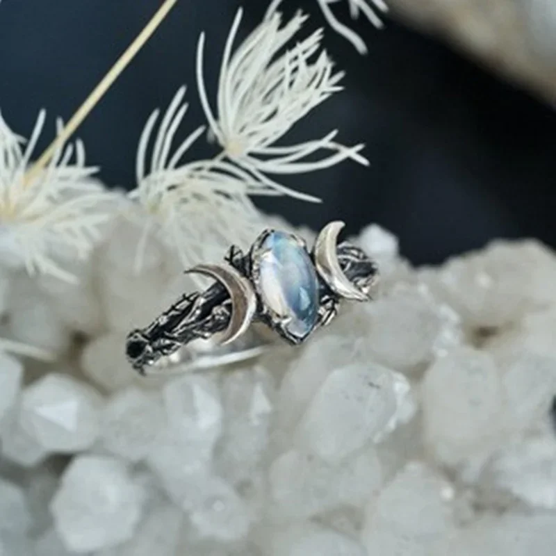 Huitan Moonstone Moon Ring: Vintage Bohemian Party Finger Accessories 3 Huitan Moonstone Moon Ring: Vintage
  Bohemian Party Finger Accessories - Image 3