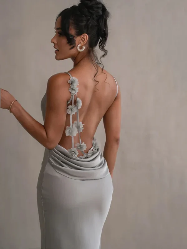 Mozision Floral Draped Maxi Dress:
  Backless Spaghetti Strap Bodycon Party - Image 4
