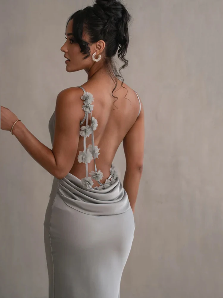 Mozision Floral Draped Maxi Dress: Backless Spaghetti Strap Bodycon Party 4 Mozision Floral Draped Maxi Dress:
  Backless Spaghetti Strap Bodycon Party - Image 4