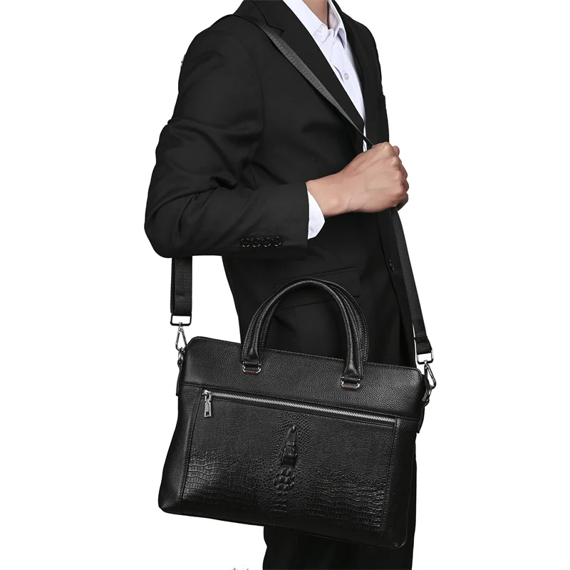 Classic Alligator Cow Leather Briefcase: Large Laptop Shoulder Crossbody Bag 2 Classic Alligator Cow Leather Briefcase:
  Large Laptop Shoulder Crossbody Bag - Image 2