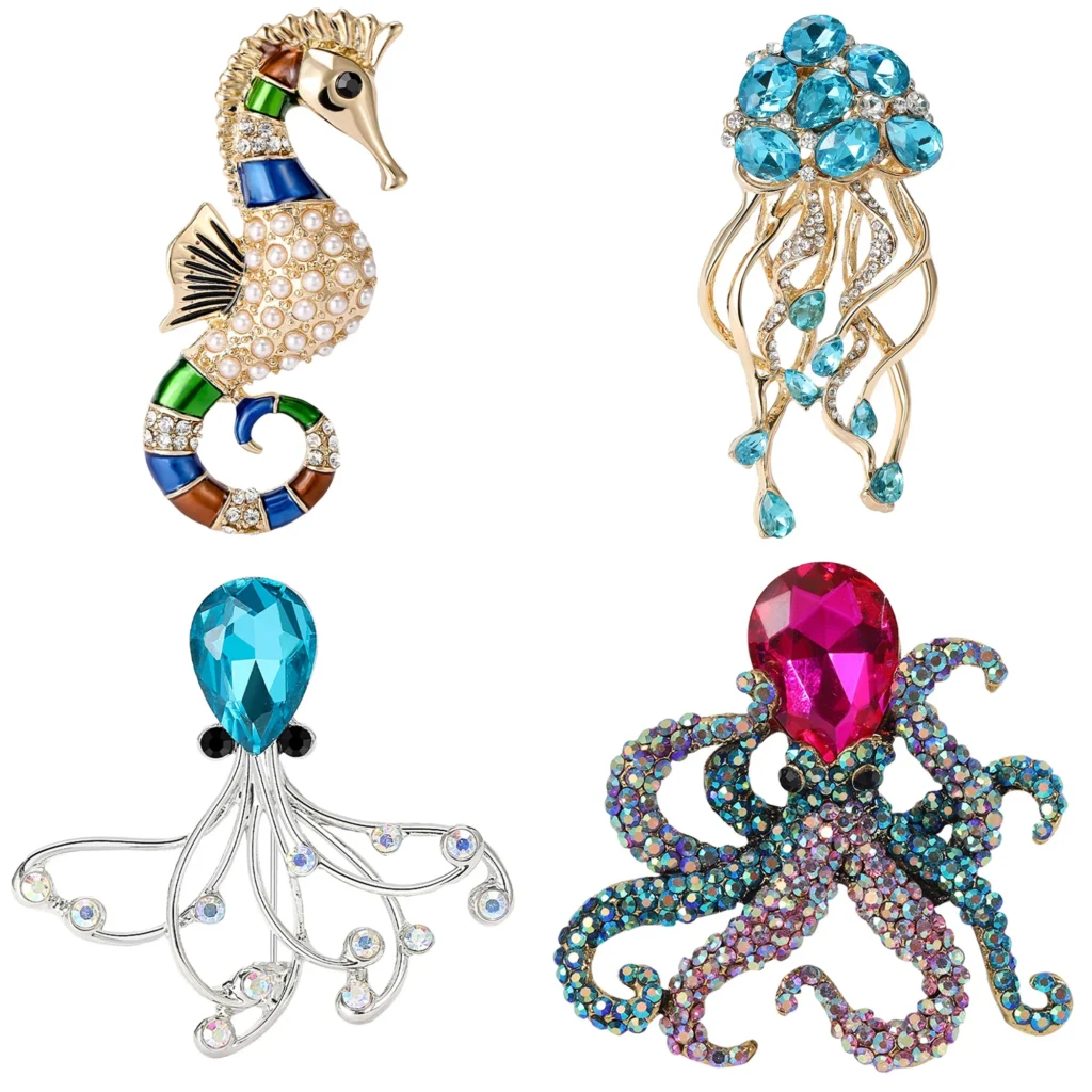 Luxury Rhinestone Sea Life Brooch:
  Unisex Glass Animal Pins, Party Gifts