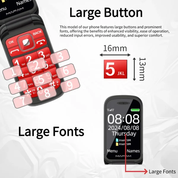 Senior Flip
  Dual Display Phone: Large Button, Speed Dial, SOS Call - Image 3