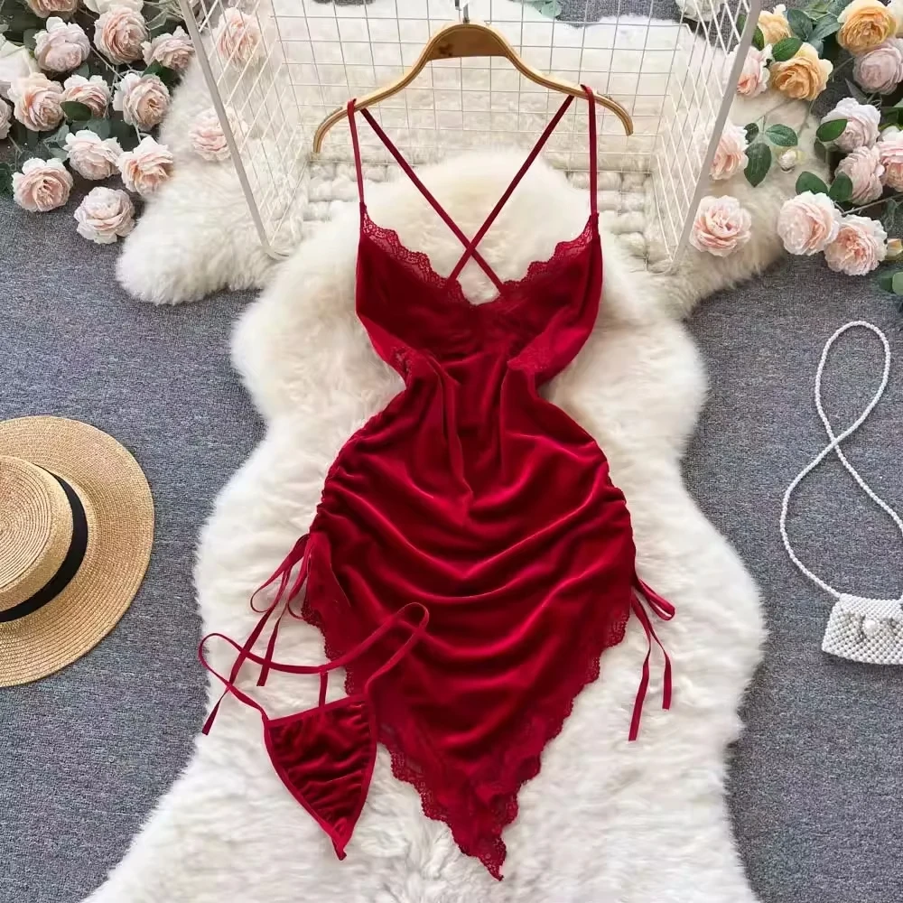 Sexy Red Ruched Mini Dress: Backless
  Bodycon Club Dress w/ Drawstring Strap