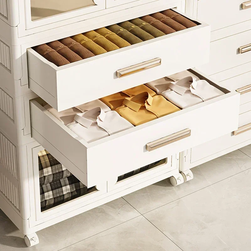 Folding Transparent Wardrobe: Plastic Storage Cabinet w/ Pulleys & Drawer 6 Folding Transparent Wardrobe: Plastic
  Storage Cabinet w/ Pulleys & Drawer - Image 6