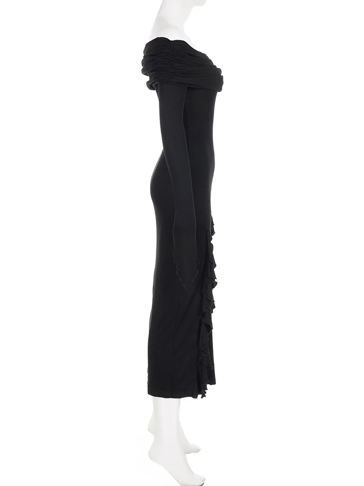 IAMSURE Dark Ruffles Split Maxi Dress: Gothic Slash Neck Long Sleeve Holiday 4 IAMSURE Dark Ruffles Split Maxi Dress:
  Gothic Slash Neck Long Sleeve Holiday - Image 4