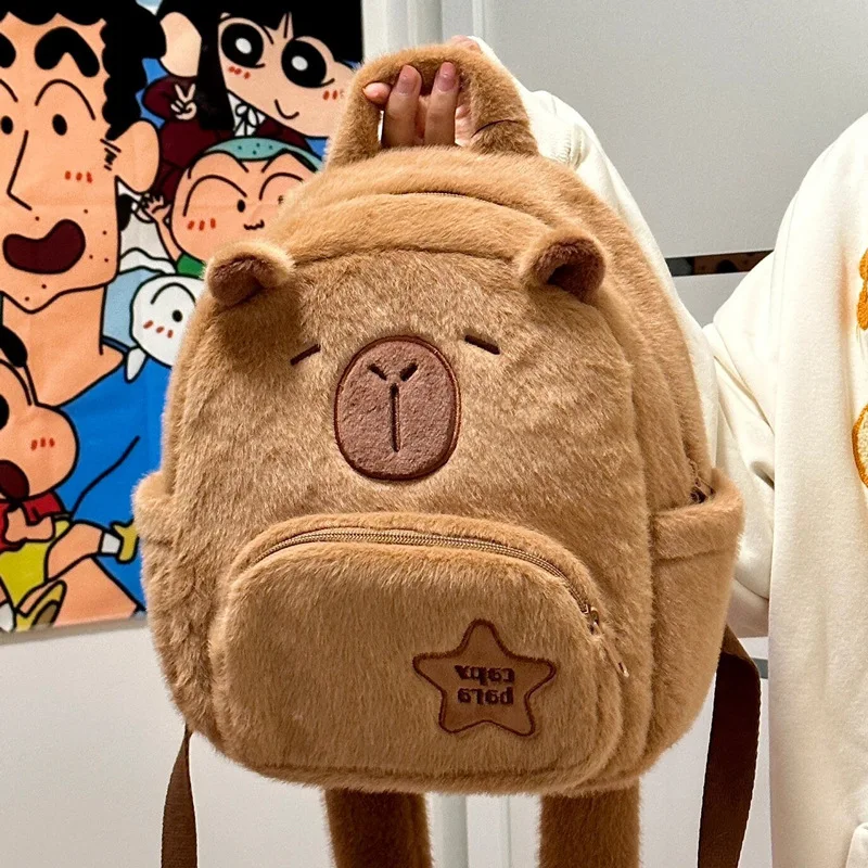 Capybara Plush Backpack: Kawaii Fashion
  Doll Fur Bag for Kids & Gifts