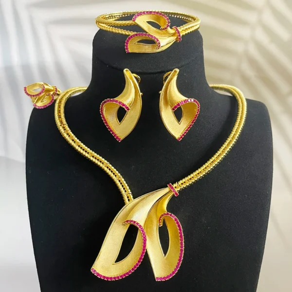 GODKI 4PCS Italia 18K Gold Plated Flower
  Set: Zircon Indian/African Necklace - Image 5