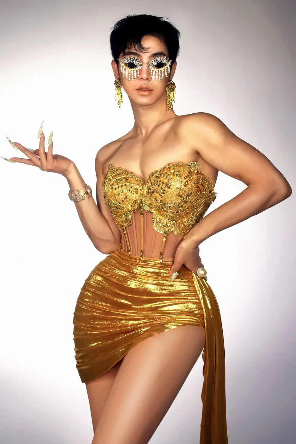 2-Pc Strapless Bodycon Mini Dress (Gold): Sexy Nightclub Party Wear 6 2-Pc Strapless Bodycon Mini Dress (Gold):
  Sexy Nightclub Party Wear - Image 6