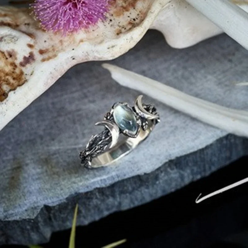 Huitan Moonstone Moon Ring: Vintage Bohemian Party Finger Accessories 4 Huitan Moonstone Moon Ring: Vintage
  Bohemian Party Finger Accessories - Image 4
