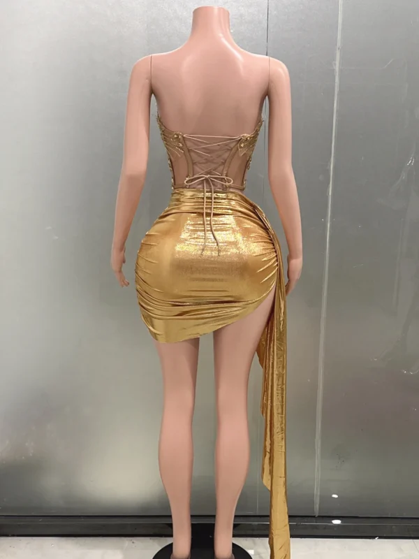 2-Pc Strapless Bodycon Mini Dress (Gold):
  Sexy Nightclub Party Wear - Image 4