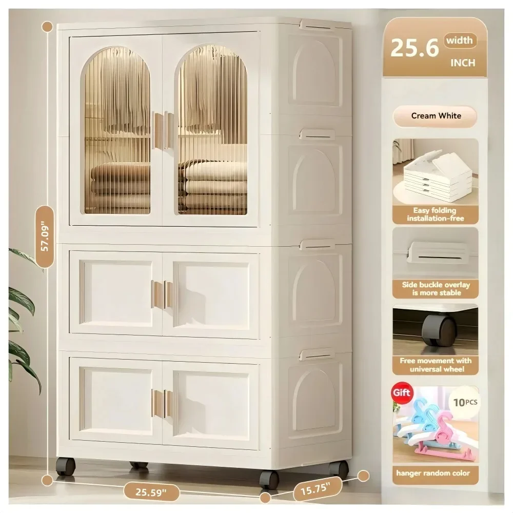 Folding Plastic Wardrobe: Storage Closet Organizer with Wheels (White) 5 Folding Plastic Wardrobe: Storage Closet
  Organizer with Wheels (White) - Image 5