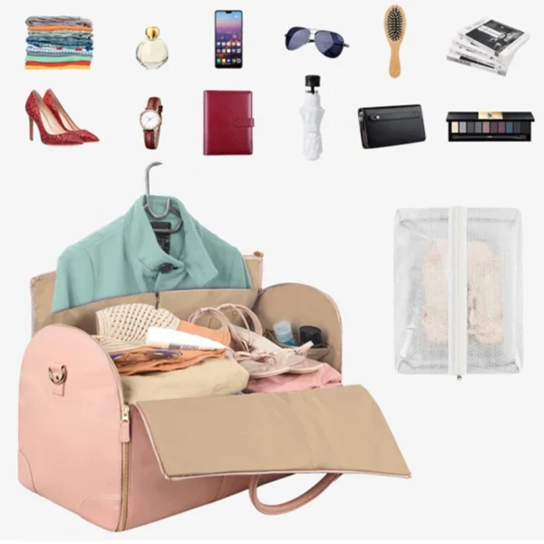 Foldable Women's Travel Duffel Bag:
  Large PU Leather Carry-on Clothing Bag - Image 4