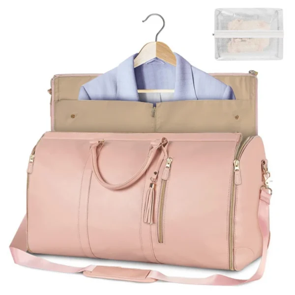 Foldable Women's Travel Duffel Bag:
  Large PU Leather Carry-on Clothing Bag