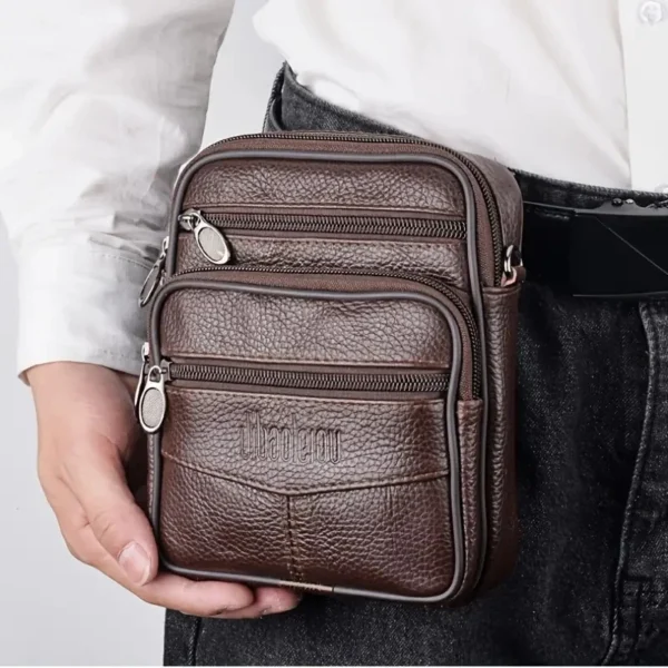 Men's Genuine Leather Crossbody Bag:
  Vertical Multifunctional Messenger - Image 5