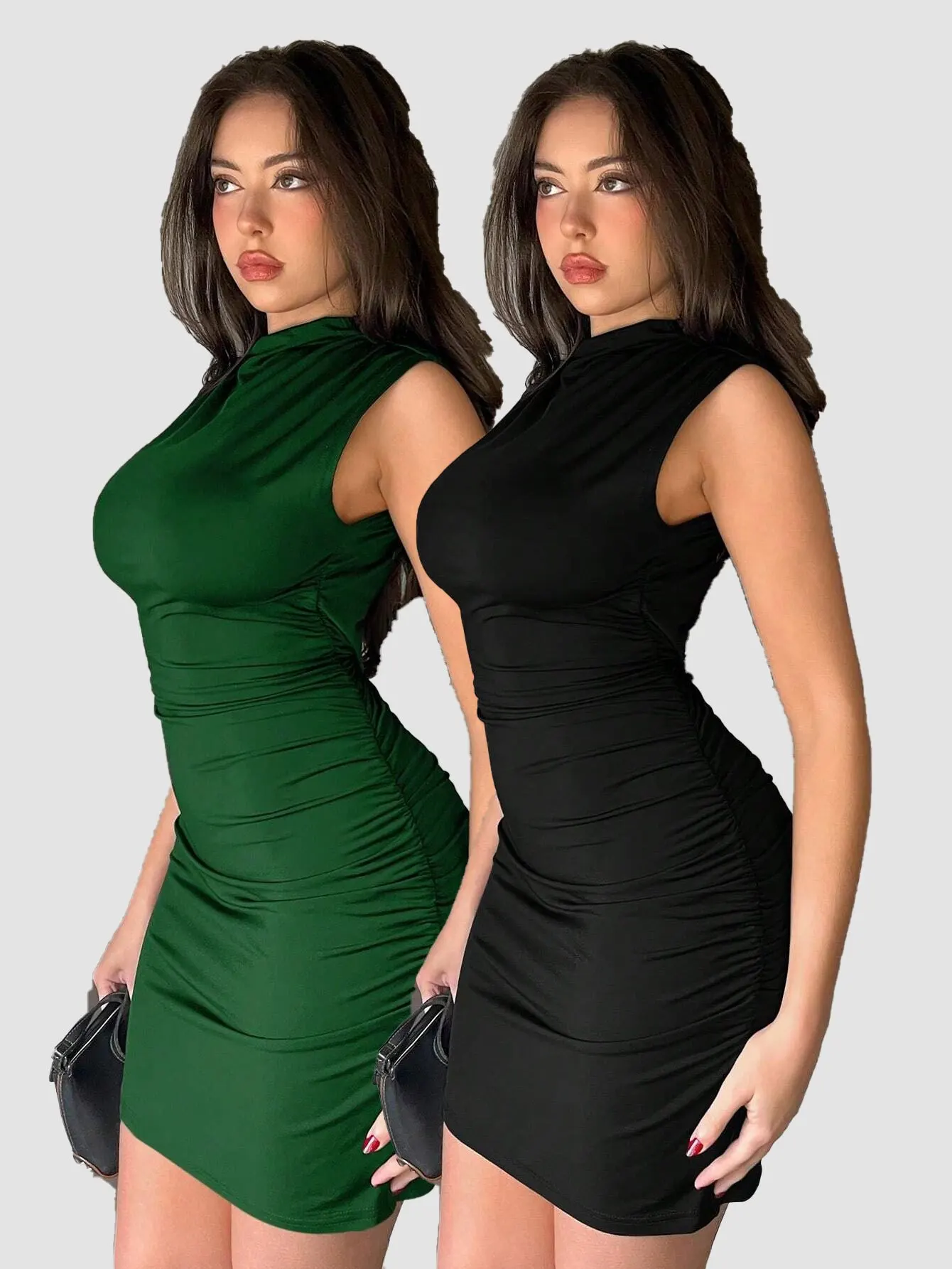 Women's New Fashion Sleeveless Solid
  Color Dress Two-Piece Set