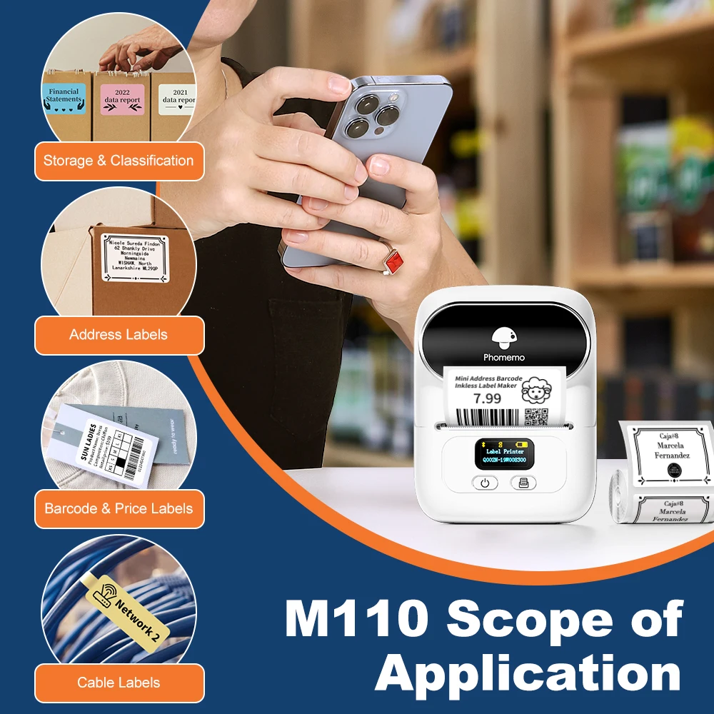 Phomemo M110 Smart Thermal Label Printer: Barcode, Price Tag, Wireless 6 Phomemo M110
  Smart Thermal Label Printer: Barcode, Price Tag, Wireless - Image 6