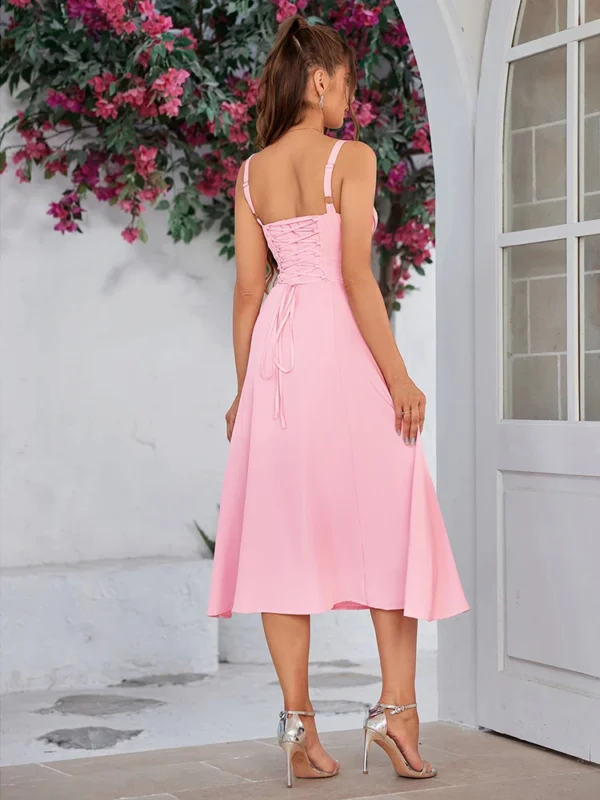 NewAsia Solid Sleeveless Long Dress: Bandage Camisole Padded
  Elegant Vestidos - Image 2