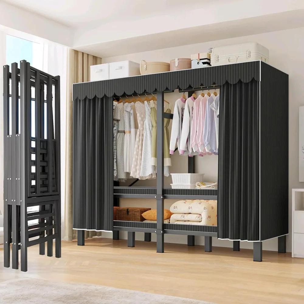 Heavy Duty Foldable Wardrobe w/ Cover:
  Portable Closet, Max Load 1200lbs