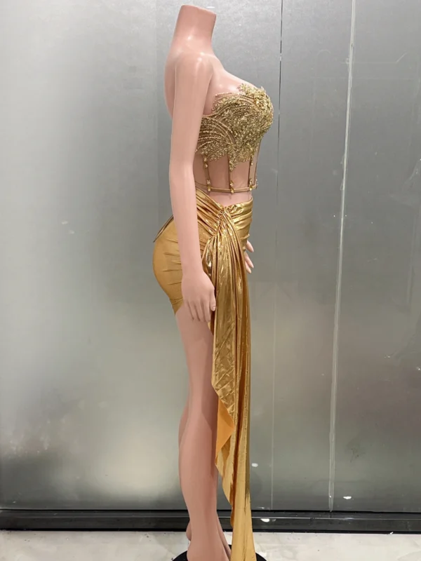 2-Pc Strapless Bodycon Mini Dress (Gold):
  Sexy Nightclub Party Wear - Image 3