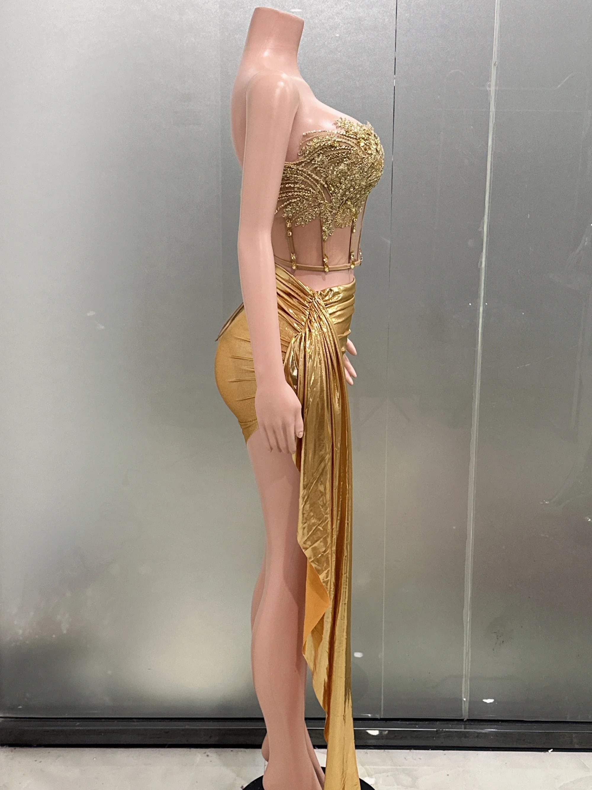 2-Pc Strapless Bodycon Mini Dress (Gold): Sexy Nightclub Party Wear 3 2-Pc Strapless Bodycon Mini Dress (Gold):
  Sexy Nightclub Party Wear - Image 3