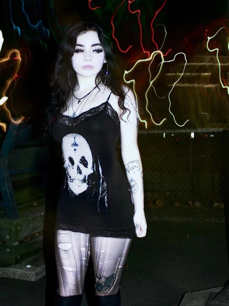 AltGoth Cyber Gothic Dress: Harajuku Skull Print Sleeveless Bodycon 5 AltGoth Cyber Gothic Dress: Harajuku
  Skull Print Sleeveless Bodycon - Image 5