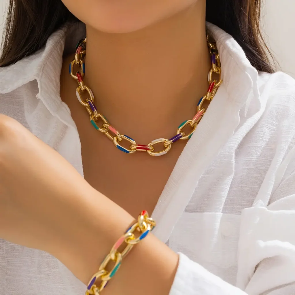 2PCS Bohemian Choker Necklace &
  Bracelet Set: Classic Cross Chain