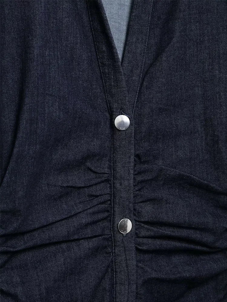 NLZGMSJ Sleeveless Denim Midi Dress: Button-Down Streetwear Casual 4 NLZGMSJ Sleeveless Denim Midi Dress:
  Button-Down Streetwear Casual - Image 4