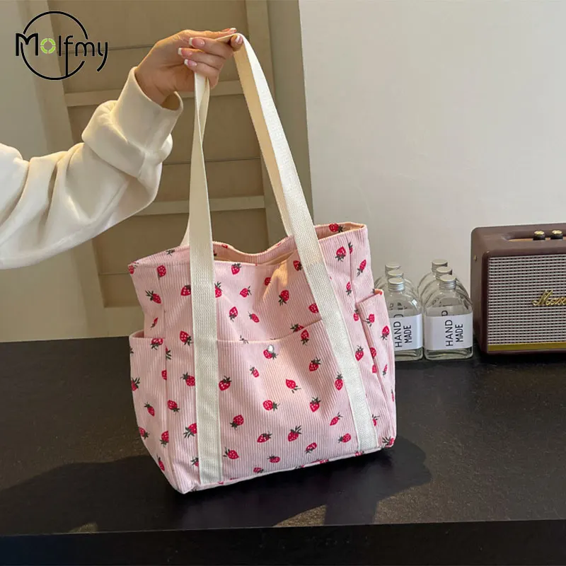 Strawberries Corduroy Handbag: Sweet Versatile Shoulder Tote Bag 4 Strawberries Corduroy Handbag: Sweet
  Versatile Shoulder Tote Bag - Image 4