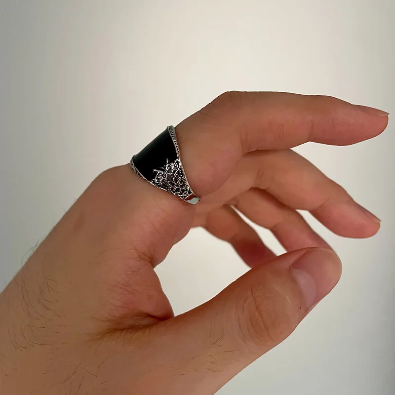 Retro Black Resin Onyx Ring: Classic Metal Designer Gothic Hiphop Jewelry 6 Retro Black Resin Onyx Ring: Classic
  Metal Designer Gothic Hiphop Jewelry - Image 6