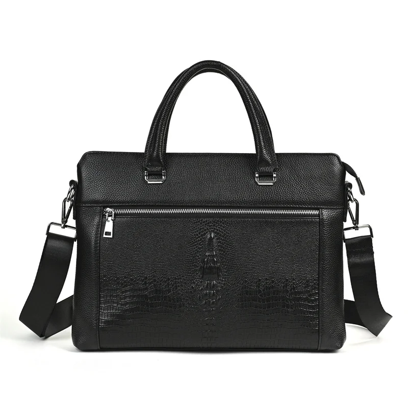 Classic Alligator Cow Leather Briefcase: Large Laptop Shoulder Crossbody Bag 4 Classic Alligator Cow Leather Briefcase:
  Large Laptop Shoulder Crossbody Bag - Image 4