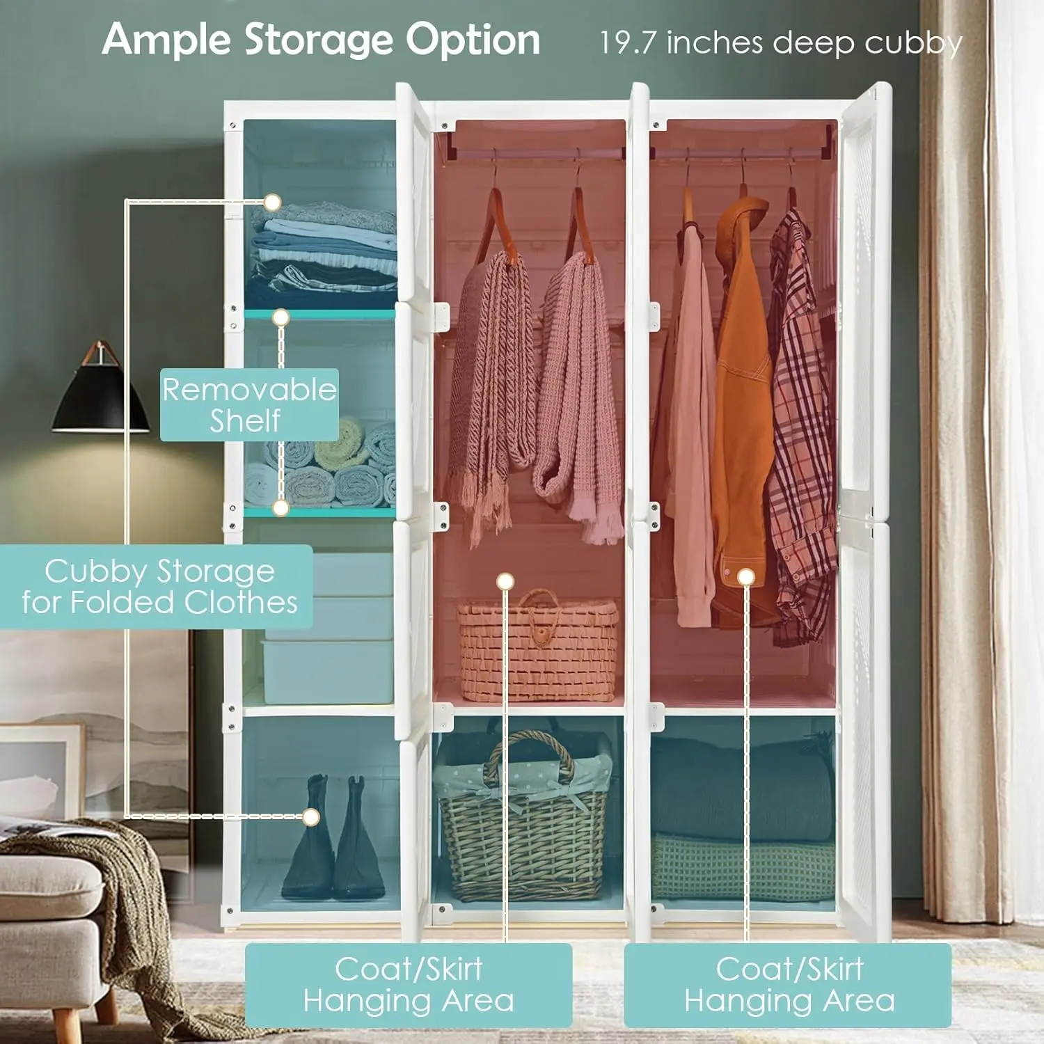 Portable Folding Closet Wardrobe: Cubby Storage, Hanging Rods, Magnet Doors 5 Portable Folding Closet Wardrobe: Cubby
  Storage, Hanging Rods, Magnet Doors - Image 5